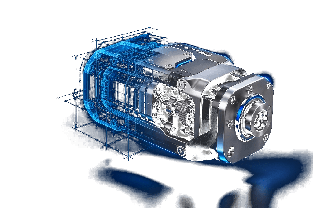 CAD wireframe and machined actuator assembly